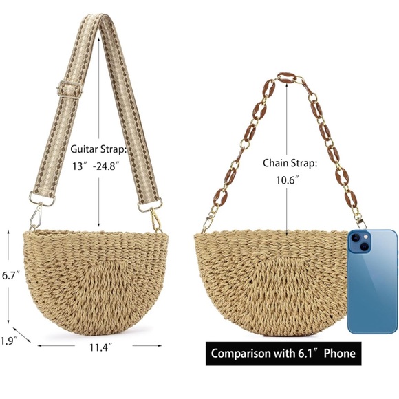 Herald Semicircle Handmade Straw Crossbody Bag - Picture 5 of 7